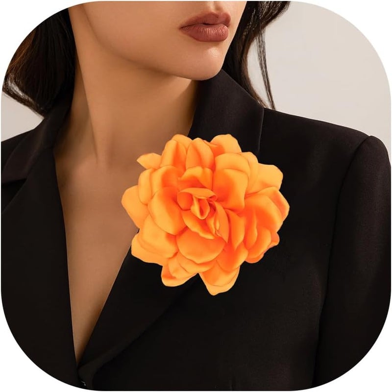 Decixde Satin Fabric Rose Flower Brooches - Handmade Floral Accessory for Wedding Party Dance Banquet Ceremony - Size: 4.72in - Image 1